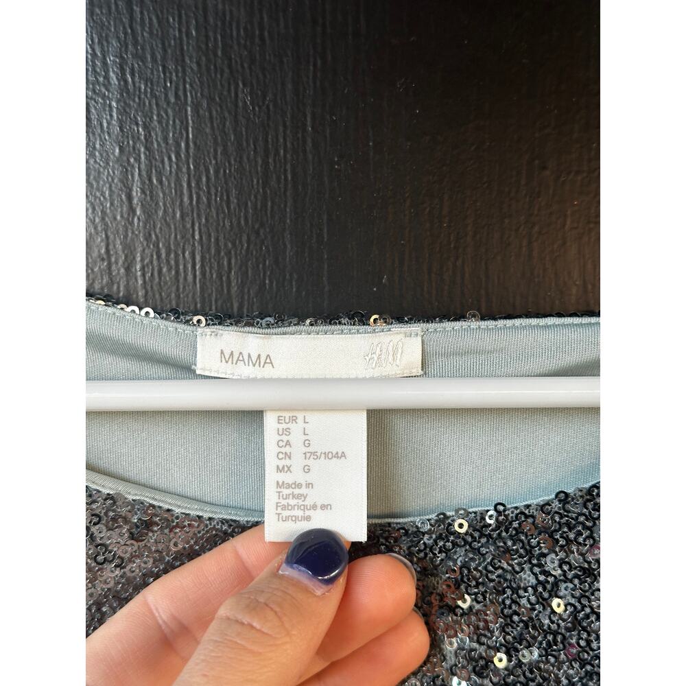 H&M Mama Silver Sequin Short Sleeve Top Party Holiday Sparkle - Picture 2 of 4